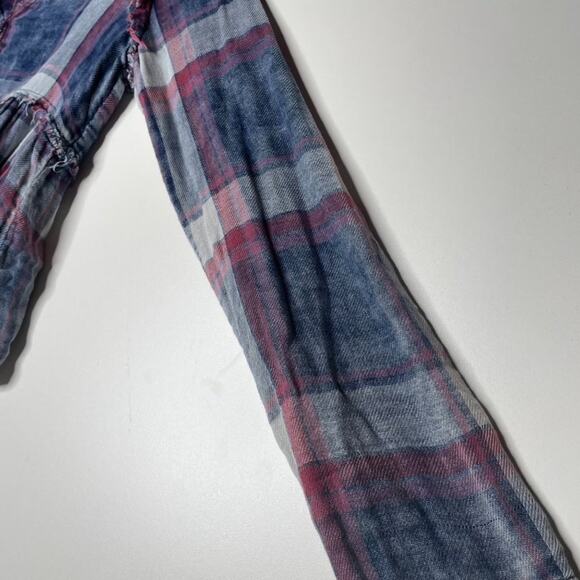 GB Womens Top Size S Blue Plaid Long Sleeve V-Neck Casual Pullover Blouse - Picture 6 of 12